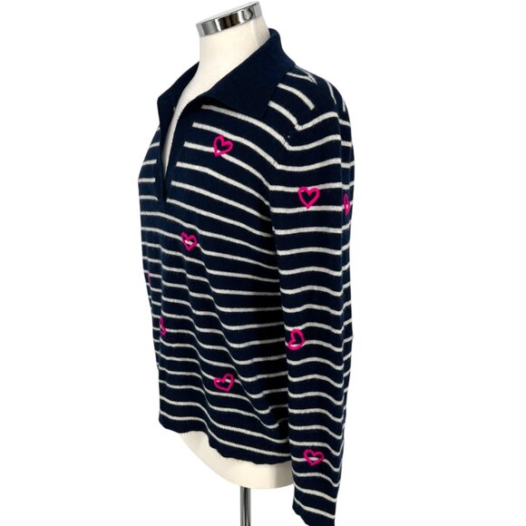 Charter Club Cashmere Striped Heart Sweater Navy Blue White Size Large - Picture 6 of 13